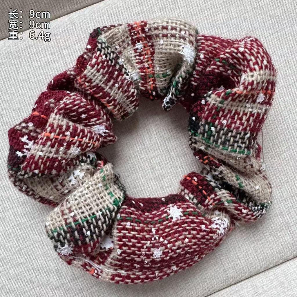 European Christmas Snowflake Plaid High Elastic Hair Tie for Women