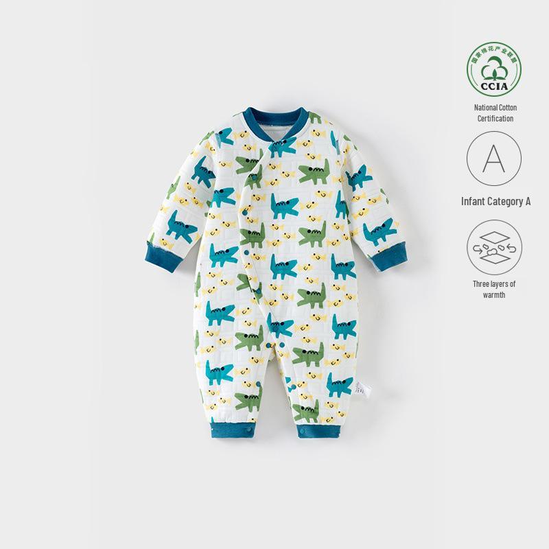 Newborn Baby Cotton Jumpsuit - Triple-Layer, Warm Autumn/Winter Bodysuit 90 CM