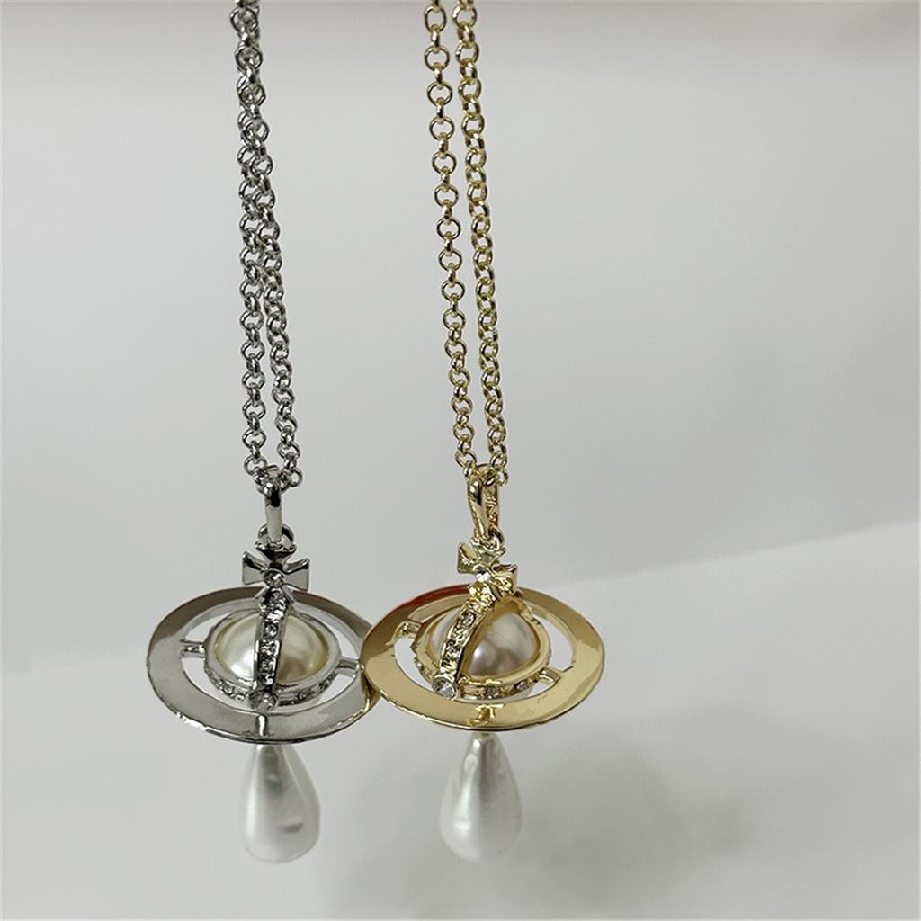 Tooxika Exaggerated Three-dimensional Saturn Baroque Water Drop Pearl Pendant Necklace Light Luxury Temperament Jumper Chain For Women