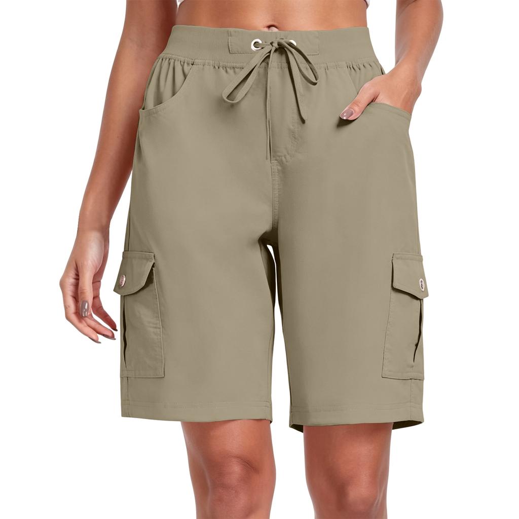 Women’s Lightweight Utility Shorts Multi Pocket Quick Dry Outdoor Sports Cargo Shorts with Adjustable Drawstring Waist