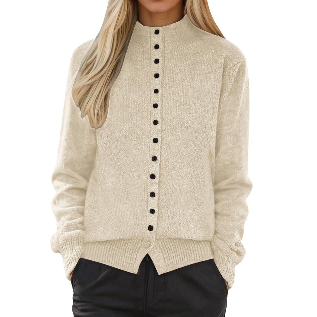 Women's Stand Collar Cardigans Loose Button Down Knitted Warm Long Sleeve Cozy Casual Sweater Coat