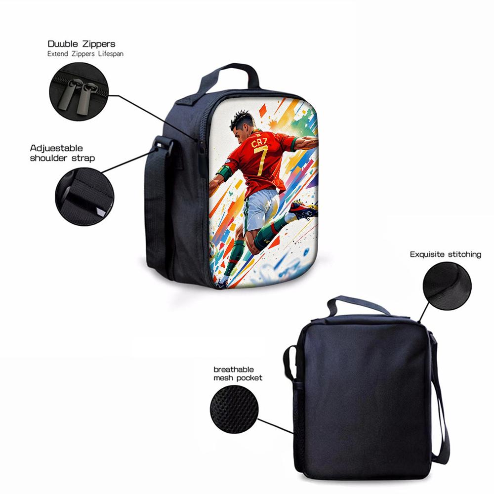 3-Piece CR7 Soccer Star Pattern Backpack Set – Large-Capacity Casual Backpack with Matching Clutch & Tote Bag, Perfect for Daily