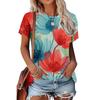 Women's V-Neck Flower Printed Top Fashion Versatile Short Sleeve Comfortable Daily T-Shirts Women’s
