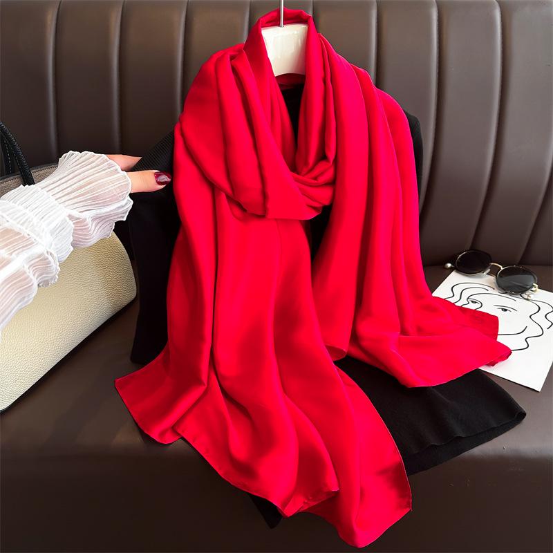 Versatile Silk-Like Scarf: Women's Spring/Summer Plain Gauze Wrap - Headscarf, Beach Towel, or Korean Satin Style