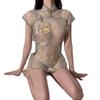 Sexy National Style Cheongsam Underwear Hollow Temptation Free Transparent Split Uniform Set Embroidery Passion Hot Pajamas