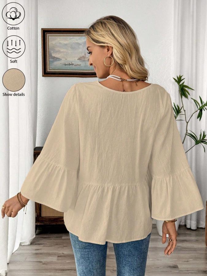 2026 European Women's Retro V-neck Ruffle Sleeve Spring/Summer Top