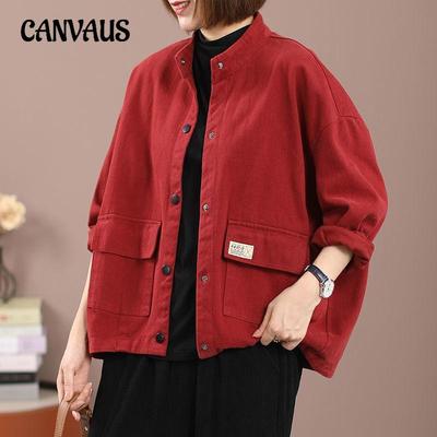 Casual Short Jacket Women's  Autumn  Wild Korean Version Loose Literary Retro Tooling Labeling Cardigan Button Commuting