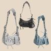 New Trendy Retro Armpit Bag, European and American Pleated Shoulder Bag, Crossbody Bag, Women's Bag, Rivet Tassel Half Moon