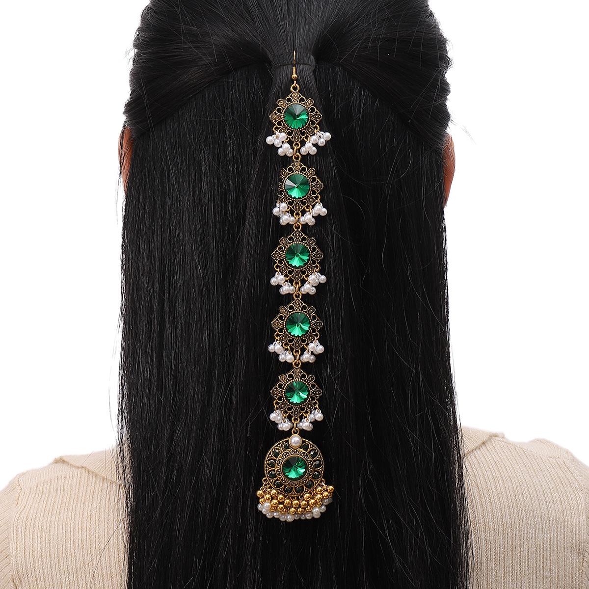 Middle East Bohemian Fashion Tassel Retro Gemstone Head Chain темно-зеленого
