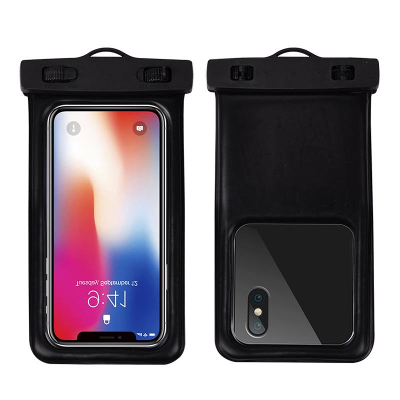 Inflatable Waterproof Phone Pouch with Touchscreen Access and Neck Strap for Diving and Swimming.