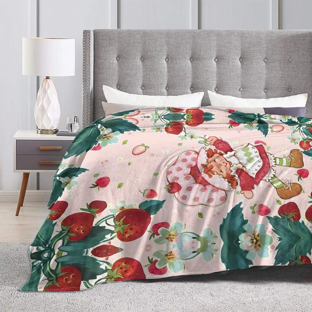Erdbeer-Shortcake-Mädchen Rosa Decke Qualitäts-Warme Überwurfdecke Winter-Picknick Couch Sessel Schlafsofa Flauschige Tagesdecke