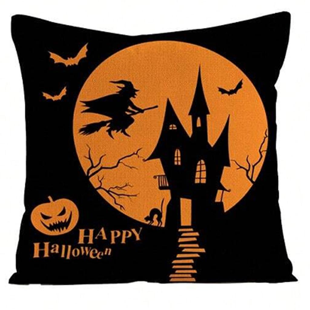1pcs Halloween Pumpkin Ghost Bat Spider Web Decorative Pillow Cover, Farmer Pillow Cover Cushion Cover, Sofa Decoration