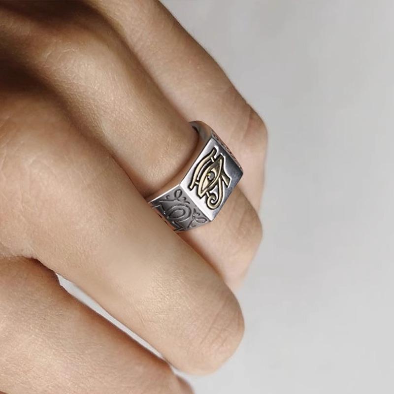 Silberfarbener Herrenring Europäischer und Amerikanischer Retro Auge des Horus Ägyptischer Pharaonenring INS Weiblicher Trend Schmuck