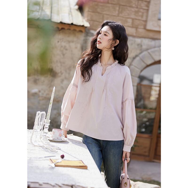 Iris Jacquard Ruffle Cotton Blouse