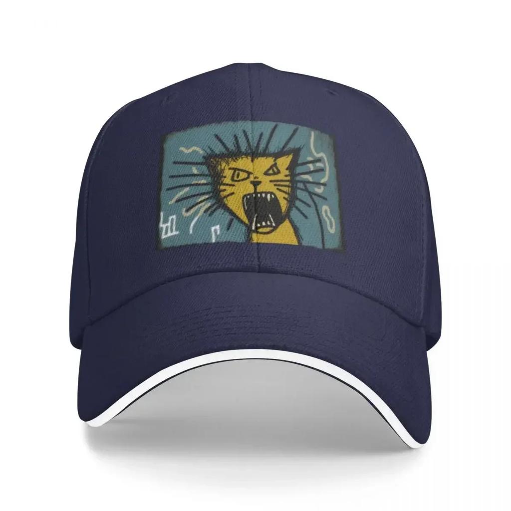 New Wack crazy cat hissing yellow blue Baseball Cap dad hat Kids Hat Mens Caps Womens