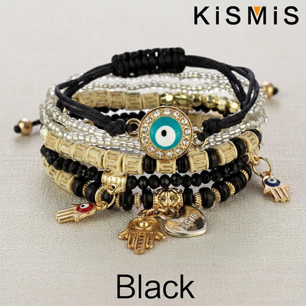6Pcs Bohemian Stretch Beaded Bracelets Multi Layer Evil Eye Hand Bracelet Stackable Handmade Jewelry Accessories чёрный