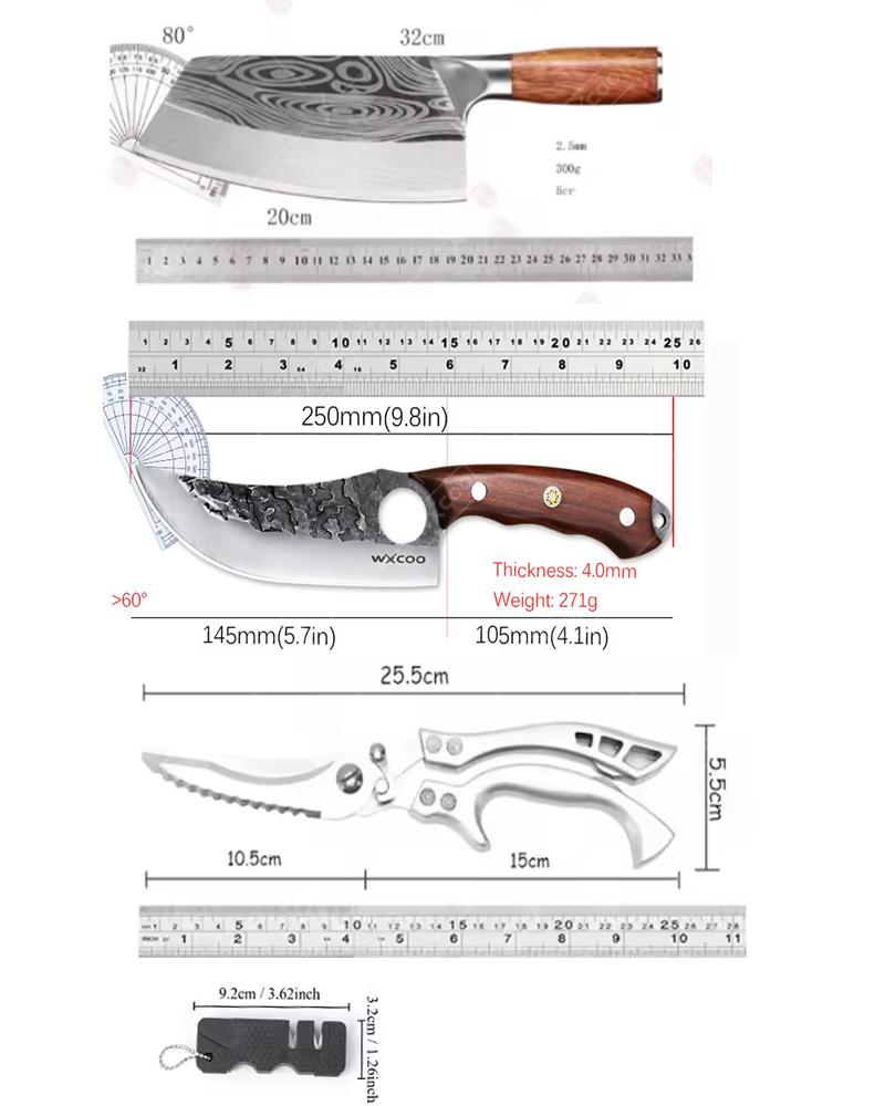 WXCOO Stainless Steel Kitchen Knife Household Fruit Utility Knife for Meat Cutting Boning Knife for BBQ Cooking Kitchen Supplies