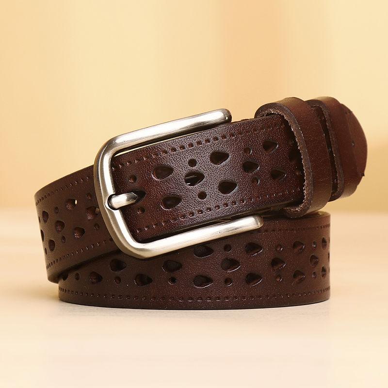 Belt Women'S Leather Premium No Punching Hollow High-End Decorative Belt First Layer Cowhide Pants Personalized Skirt