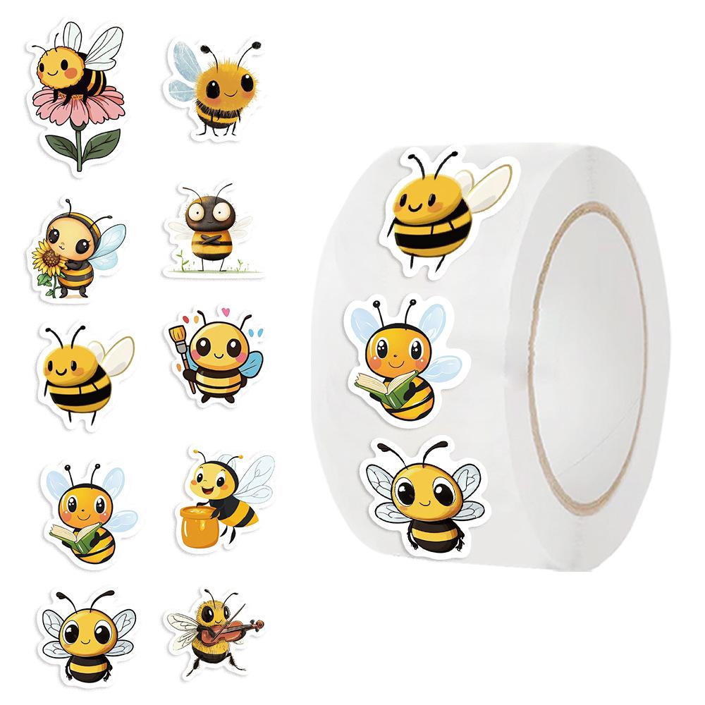 500 Sheets/roll Roll Tape Cartoon Bee Sticker Hand Account Material Decorative Envelope Seal Sticker