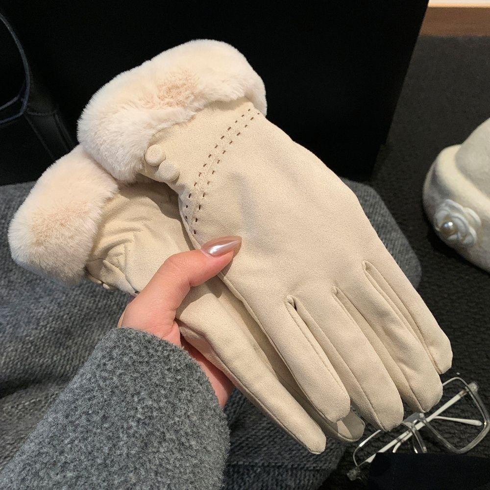Cold Weather Suede Winter Touch Screen Gloves One Size Retro Fleece Lined Gloves Daily Commute