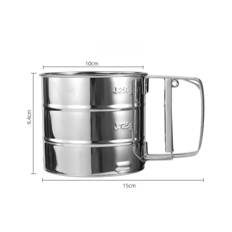 New Stainless Steel Flour Sieve Cup Powder Sieve Mesh Kitchen Gadget Cakes Hand-Screened Sugar Mesh Baking Strainer