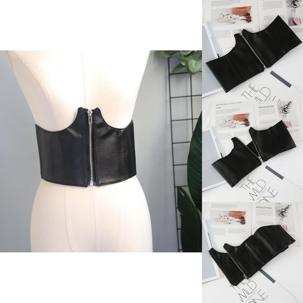 Simple Solid Color Artificial Leather Women Casual Wide Waistband With Zipper For Outdoor Fashion Streetwear