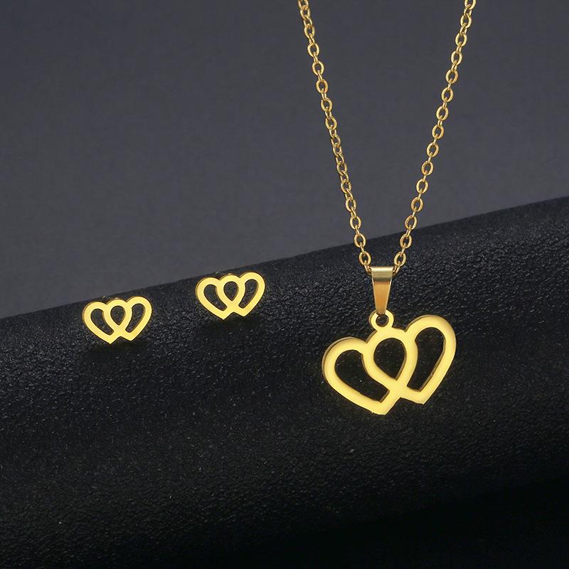 Gold Color Cute Animal Footprints Earrings Set Dog Cat Footprints Paw Necklaces Pendants Women Stainless Steel Zircon TZ329