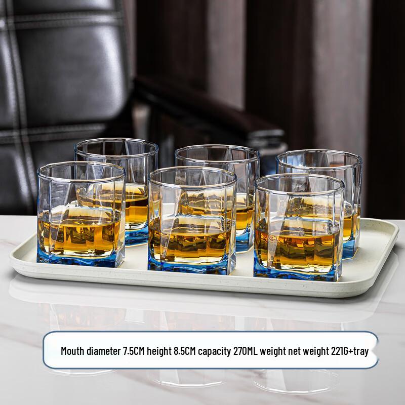 Flawentz Saphirblaues Achteckiges Trinkgläser-Set aus gehärtetem Glas