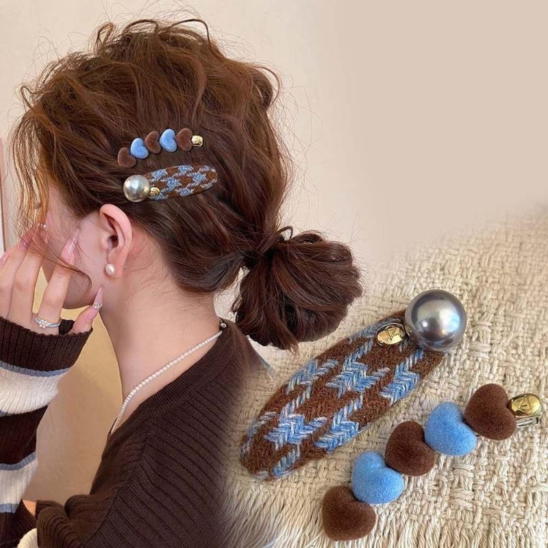 2 Pcs Maillard Plaid Hairpins For Women Girls Sweet Hair Ornament Barrettes Hair Clip Fashion Hair Accessories