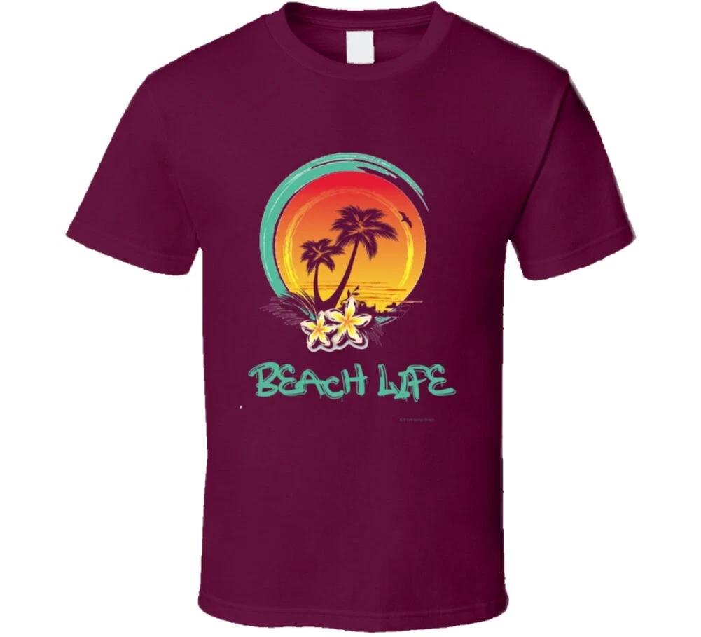 Beach Life Sunset Palm Trees Summer Vacation T Shirt S