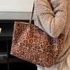 Premium Texture Tote Bag Women's Large-capacity Underarm Bag Ins Style Retro Leopard Print Flannel Shoulder Messenger Bag Women's Bag