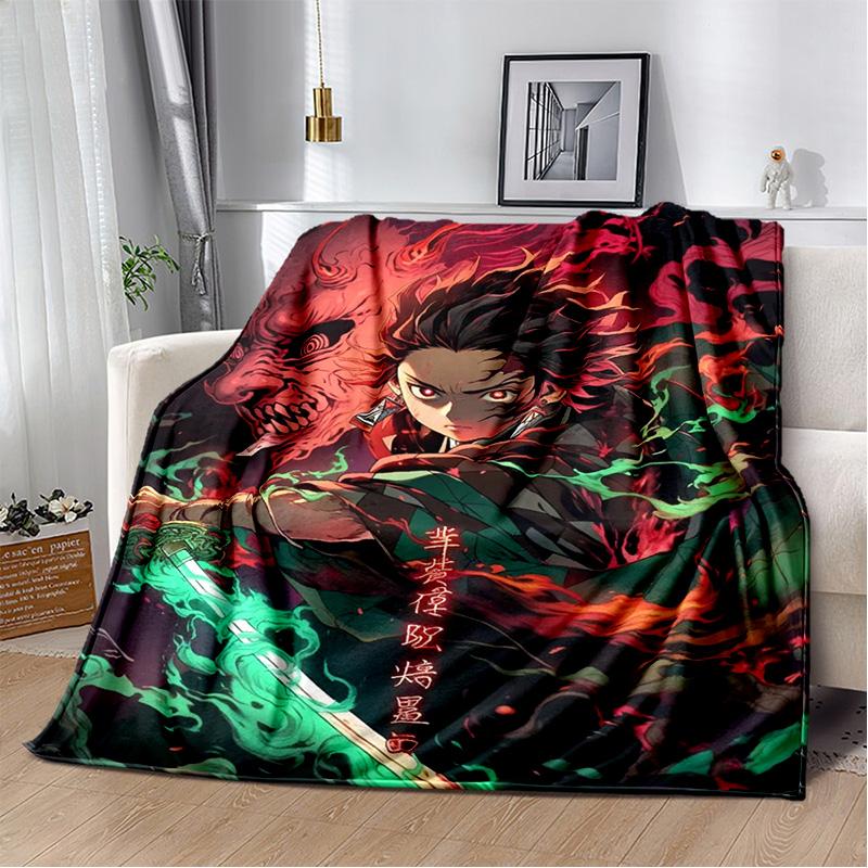 D-Demon Slayer Anime Blanket Sofa Office Nap Cover Blanket Kamado Nezuko Air Conditioning Blanket Soft and Warm