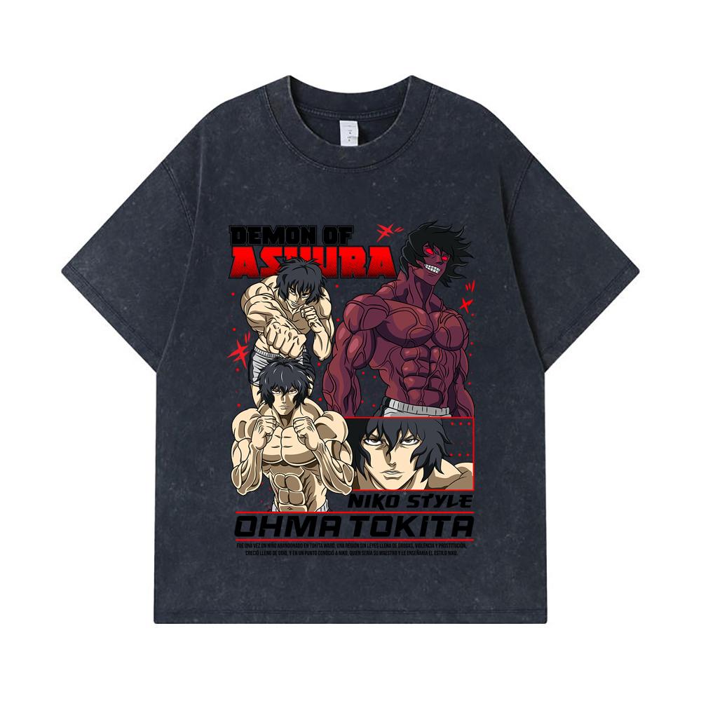 275 GSM Washed T-shirts 100% Cotton Baki V5 Ohma Print Unisex Heavy Cotton T Shirt