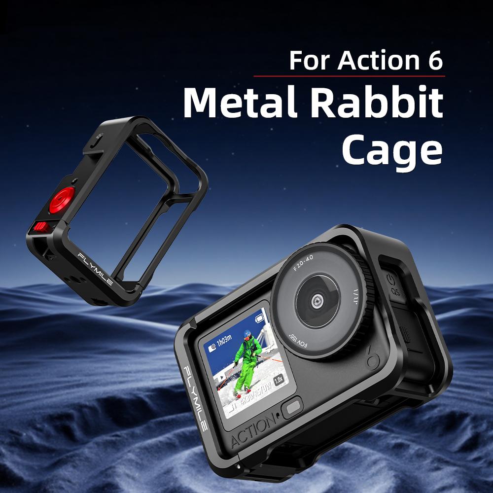 FLYMILE Single Opening Camera Cage for DJI Osmo Action 6 Protective Metal Frame with Cold Shoe and 1 / 4" Thread