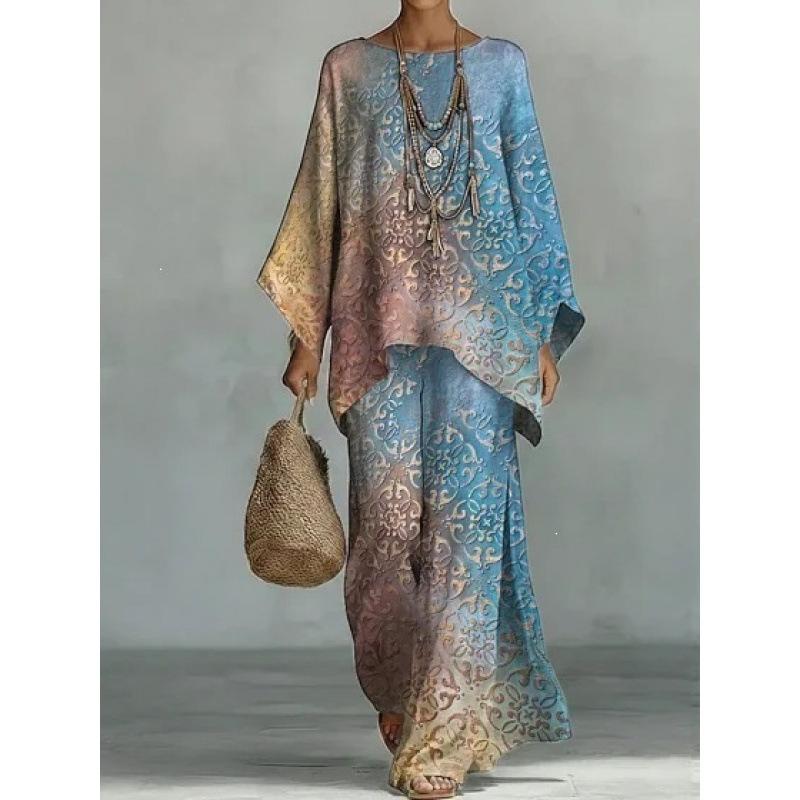 16 European and American women's clothing Y1 large size thin ethnic style dress set Bohemian casual large size jumpsuit