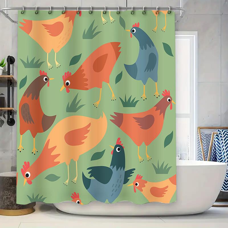 

Chicken Print Shower Curtain Farmhouse Decor For Bathroom Waterproof Fabric With Hooks Various Colors Available (Green) W60H190(CM)-1 Pcs
