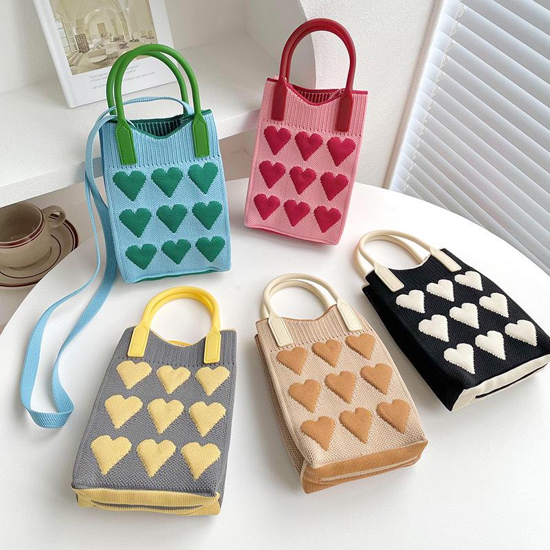 Plaid Cartoon Women's Crossbody Mini Bag: Cute, Lightweight, Knitted Phone Holder for Parent-Child Matching (2024)