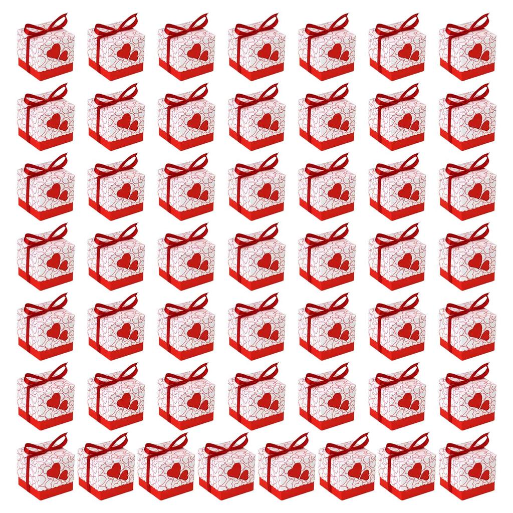 50 Stück Liebesherz-Pralinenschachtel, quadratisch, multifunktionaler Organizer für den Haushalt, für Hochzeit, Geburtstag, Neujahrsparty, Dekoration