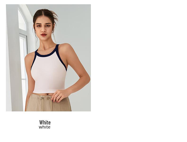 2025 High Elastic Contrast Color Sports Bra – Women's Shockproof Fitness Yoga Vest with Fixed Cups for Autumn/Winter