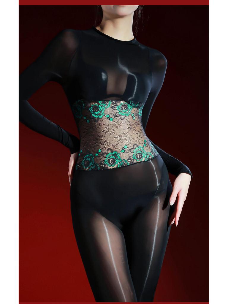 Body da Donna Super Sottile 5D in Pizzo Lucido a Vita Senza Cuciture con Finitura Effetto Seta