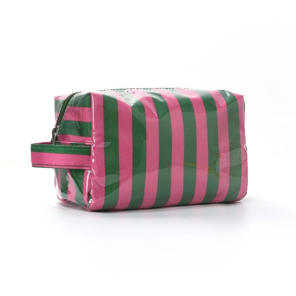 Waterproof Striped Toiletry Bag Large Capacity Pink Travel Cosmetic Storage Bag Simple Portable PVC Makeup Organizer Beach