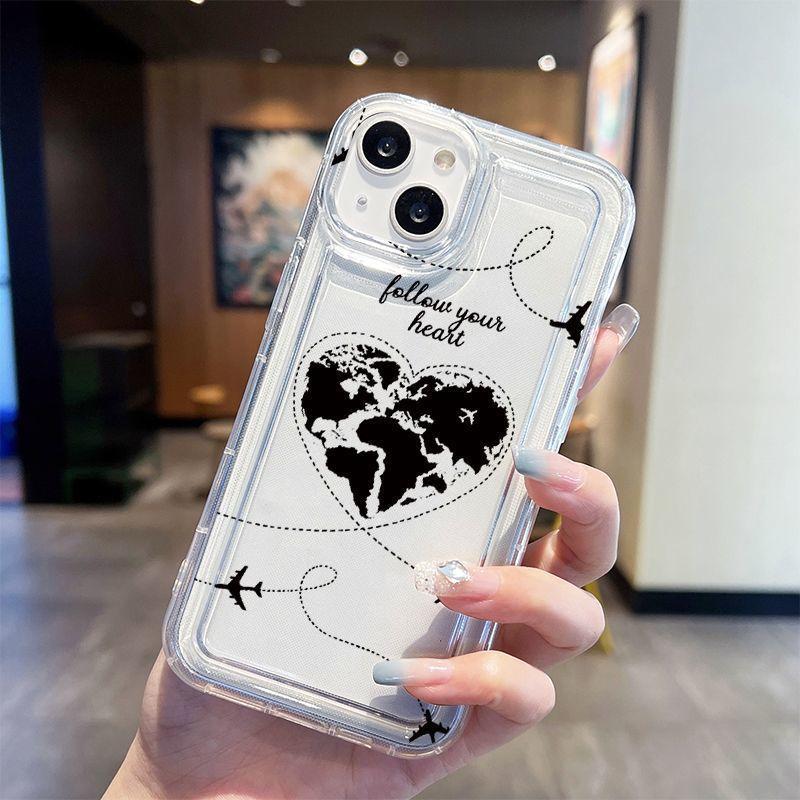 Love aircraft route is suitable for Apple 16 mobile phone case iPhone15 set 14promax transparent 13 airbag 12 bursts