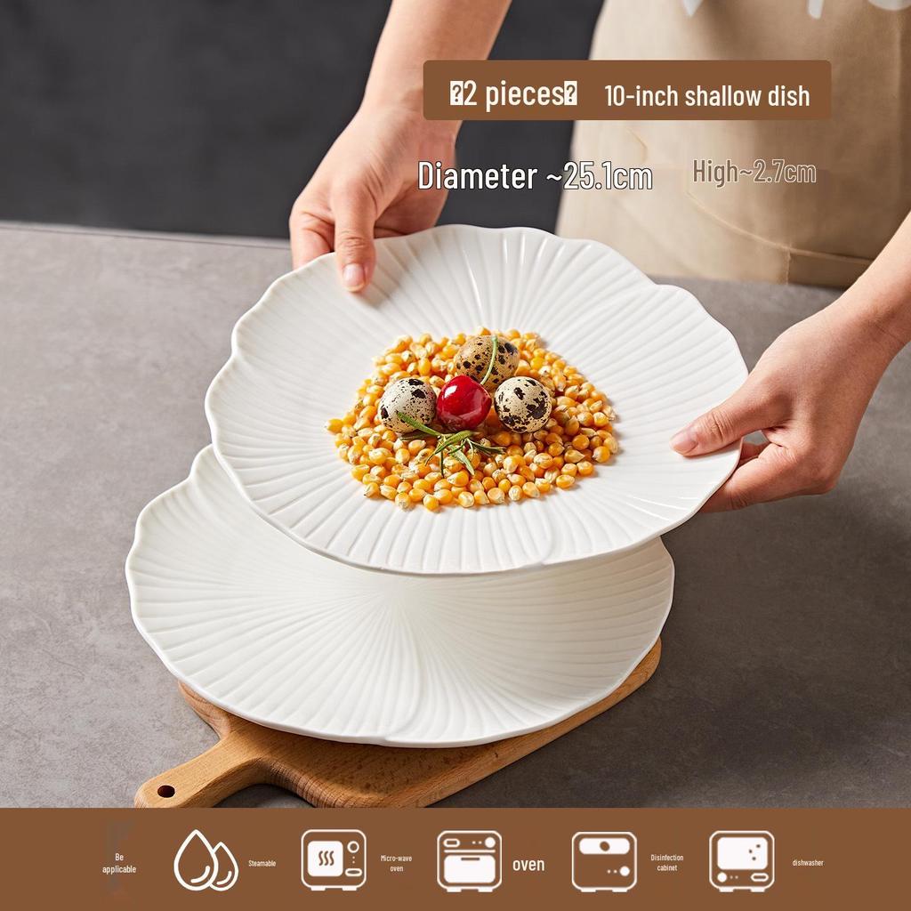 Bílá keramická sada talířů na polévku a salát - Stolní nádobí v západním stylu pro domov a hotel