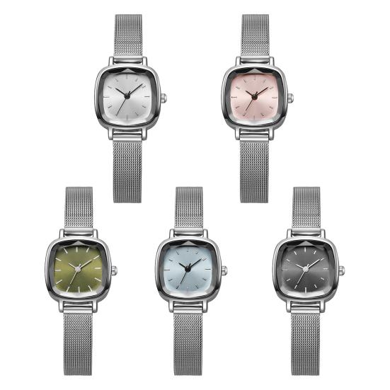 Unisex Quarzuhr Minimalistische Quadratische Zifferblattuhr Retro Mesh-Armband Armbanduhr für Männer Frauen Arbeit Schule