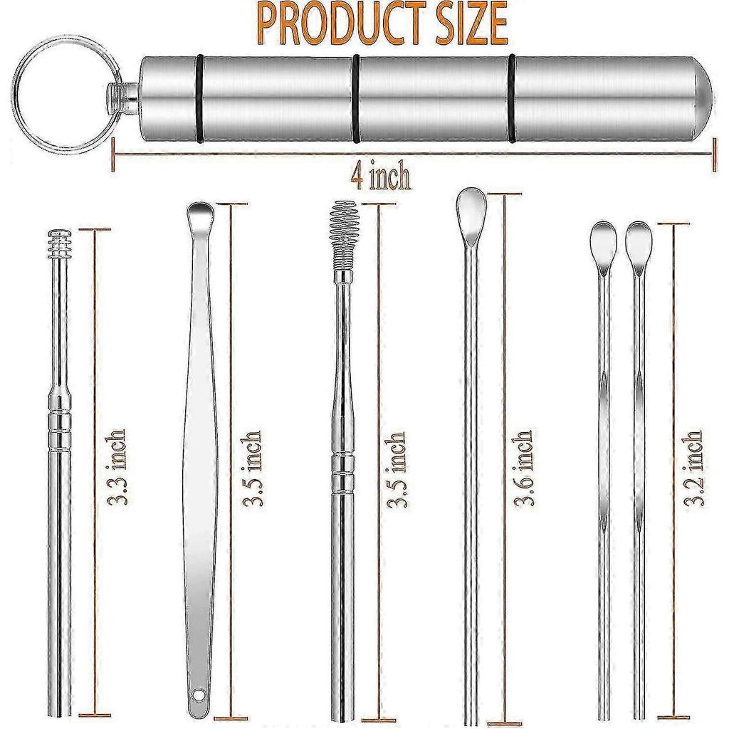 Ear Wax Removal Kit, Ear Pick Tools Earwax Removal 6-in-1 Ear Cleansing Tool Set Stainless Steel Ear Curette Ear Wax Remover Tool With Keychain Box (s