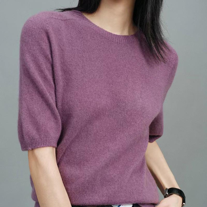 

IHUASU Трикотажна футболка з короткими рукавами. Жіночий весняно-літній кашеміровий пуловер. Універсальний модний джемпер. Приміська сорочка. L фіолетовий