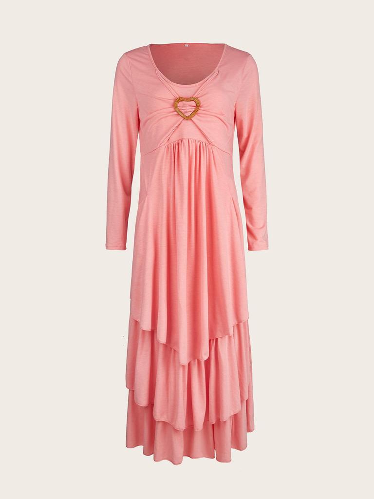 Stylish Heart-Embellished Layered Solid Color Dress