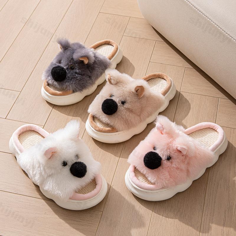 Women Slippers Cute Cartoon Linen Couples Home Slippers Women Summer Indoor House Non Slip Thick Sandals 2025 New Men's Slippers