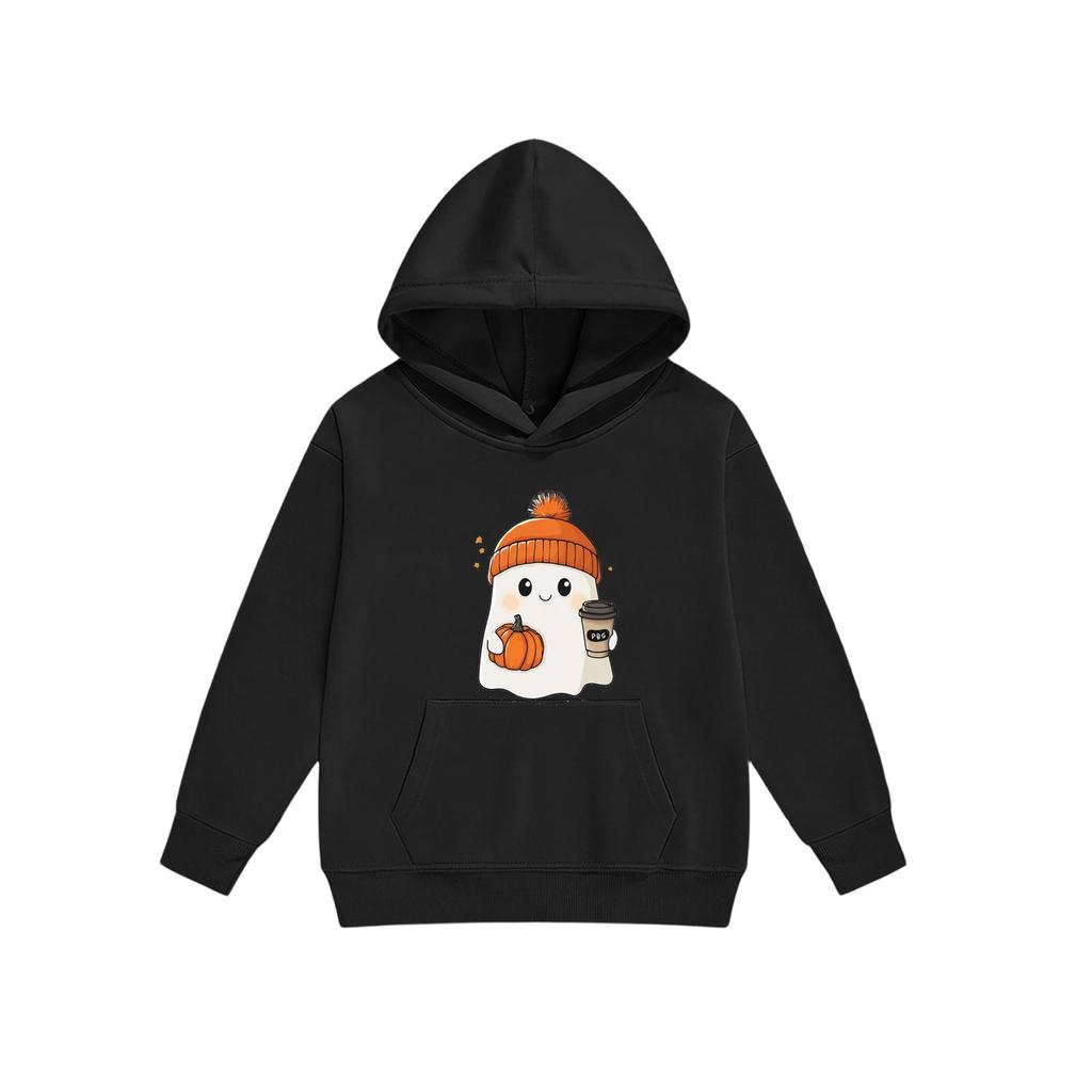 Kids Hoodie Sweatshirt Halloween Ghost Print Pullover Long Sleeve Hooded Top for Boys Girls Soft Comfortable Casual Wear