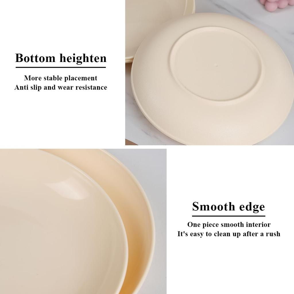 Evanda 8-Piece Plate Set, 24cm, Cheese White, Unbreakable Dishware, Made from Food-Grade Polypropylene, Heat and Cold Resistant, Microwave and